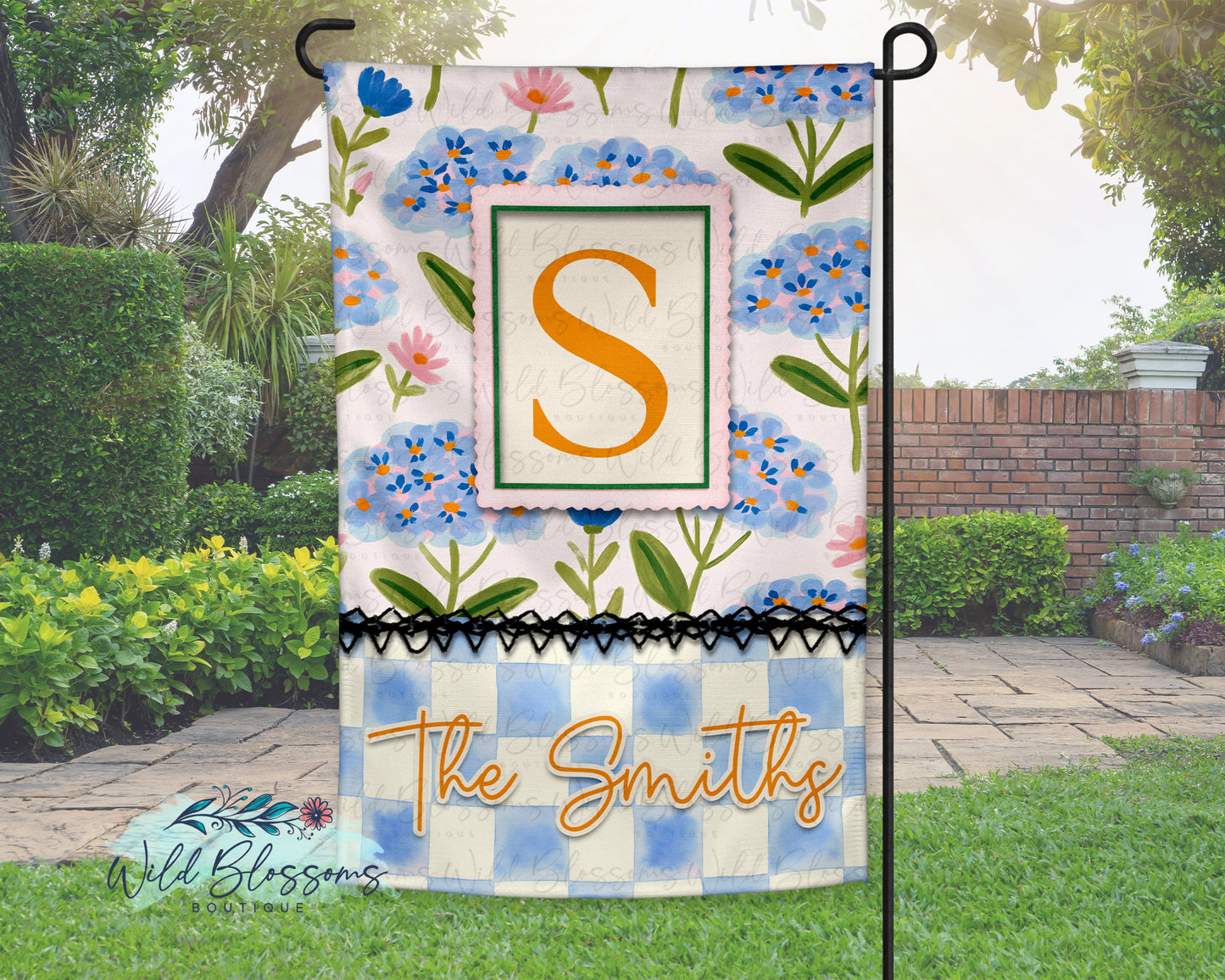 Blue Forget-Me-Nots Personalized Garden Flag