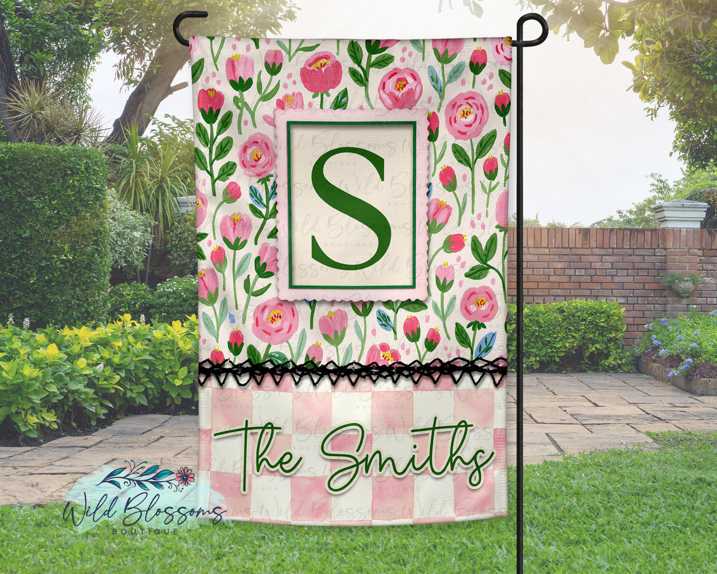 Blushing Roses Personalized Garden Flag