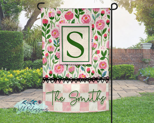 Blushing Roses Personalized Garden Flag