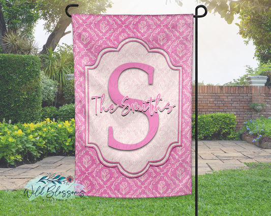 Blush Floral Damask Personalized Garden Flag