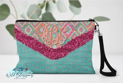 Boho Aztec And Glitter Look Personalized Linen Bag