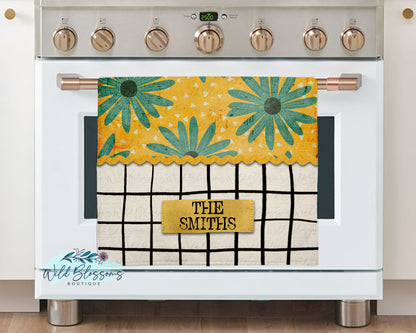 Boho Teal Floral Personalized Kitchen Towel