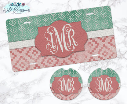 Boho Western Mint and Pink Personalized Car Coasters