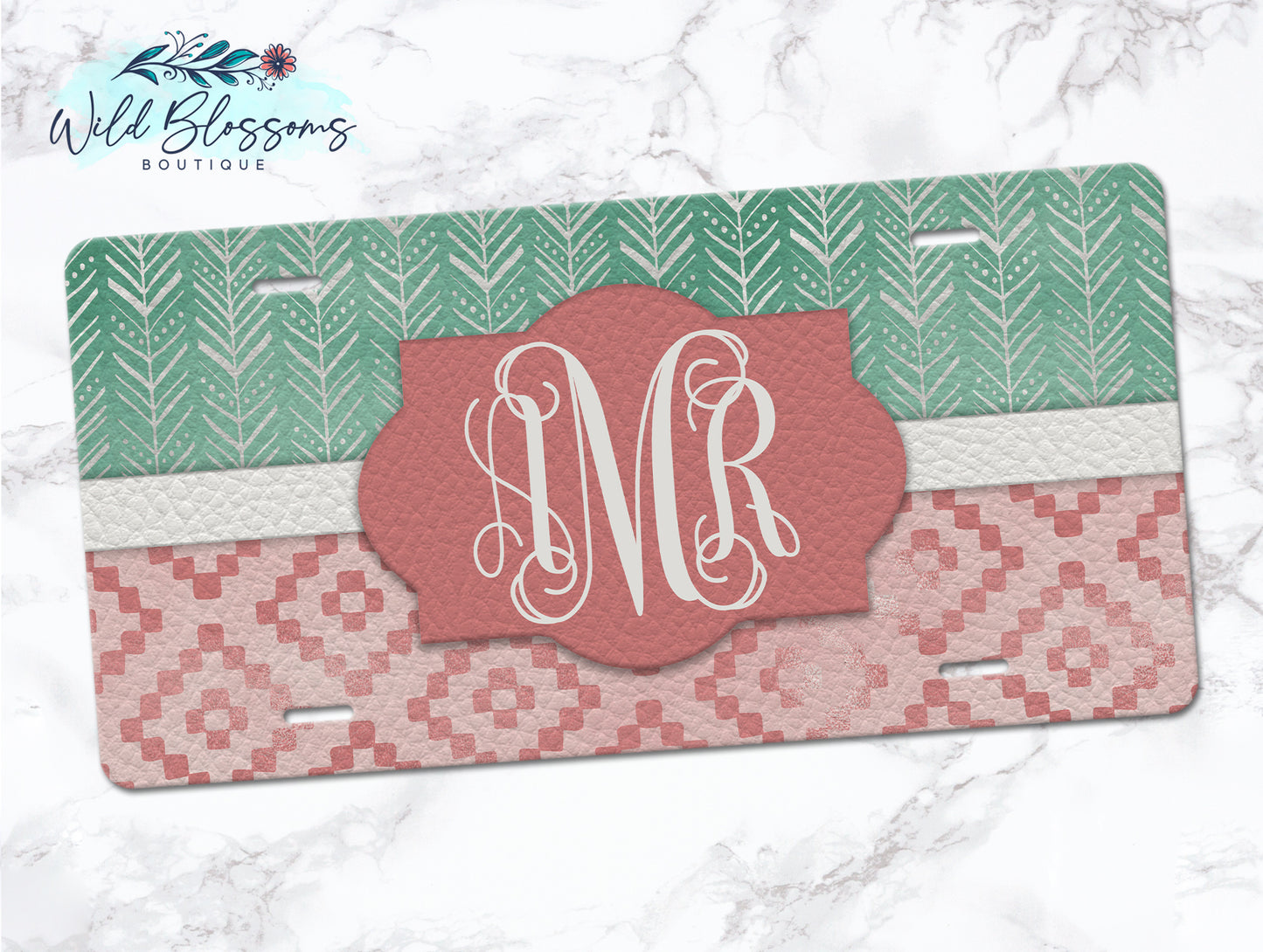 Boho Western Mint and Pink Personalized License Plate