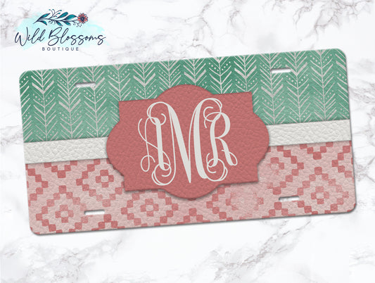 Boho Western Mint and Pink Personalized License Plate