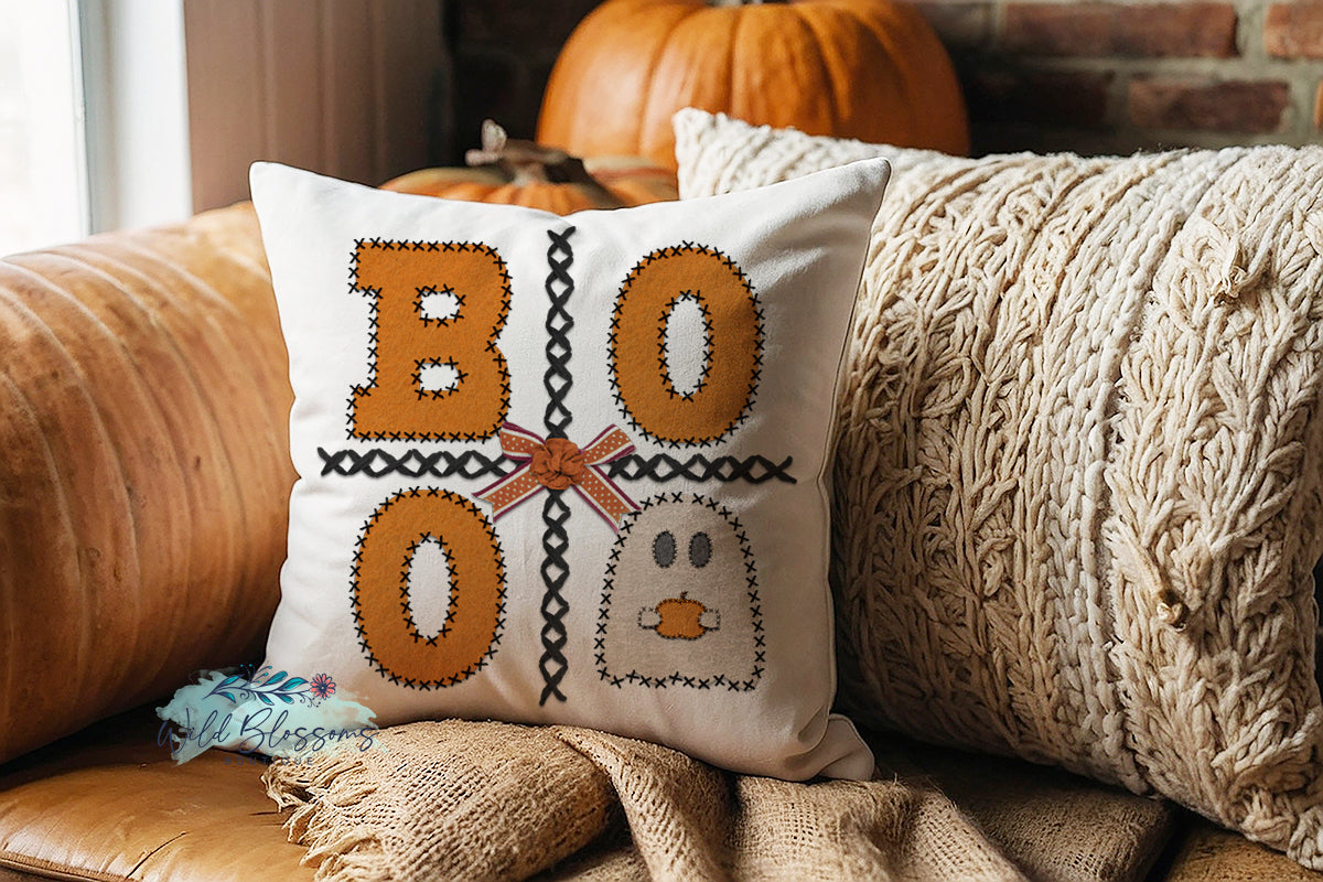 BOO Ghost Felt Pillow Cover