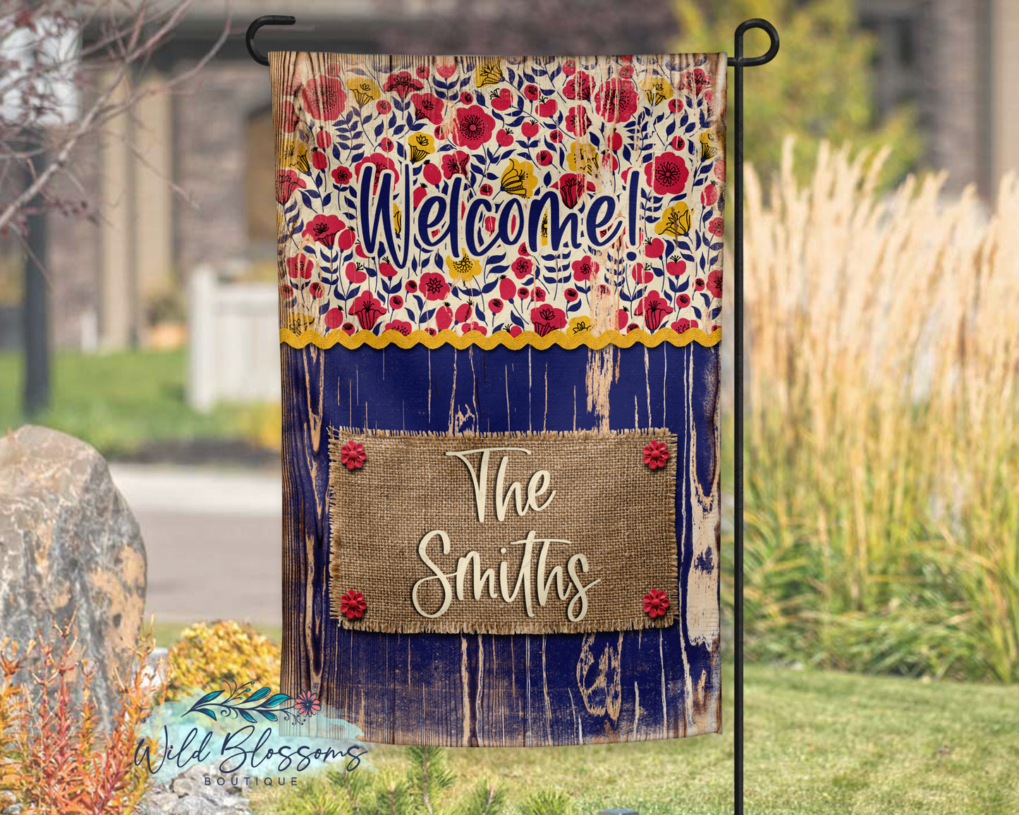 Briar Rose Welcome Personalized Garden Flag