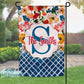 Bright Floral and Blue Crosscheck Personalized Garden Flag
