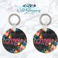 Bright Floral Dark Wood Personalized Round or Square Keychain