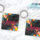 Bright Floral Dark Wood Personalized Round or Square Keychain