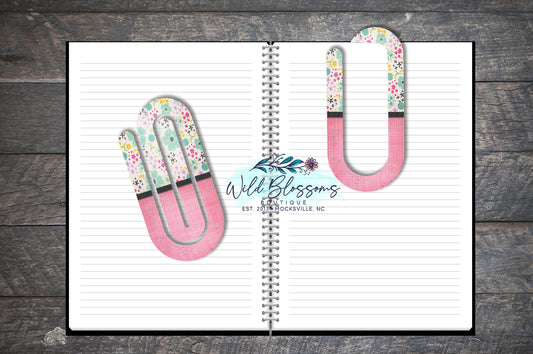 Bright Floral Hot Pink Sketch Paper Clip Bookmark