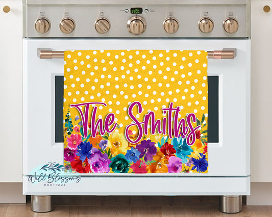 Bright Mustard Floral Personalized Kitchen Towel