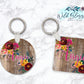 Brown Wooden Floral Personalized Round or Square Keychain