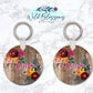 Brown Wooden Floral Personalized Round or Square Keychain