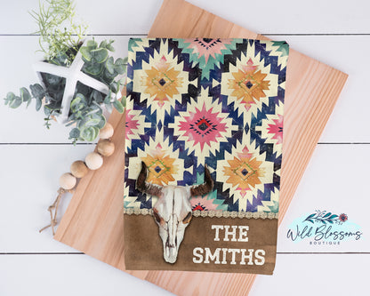 Bull Skull Southwestern Boho Personalized Kitchen Towel