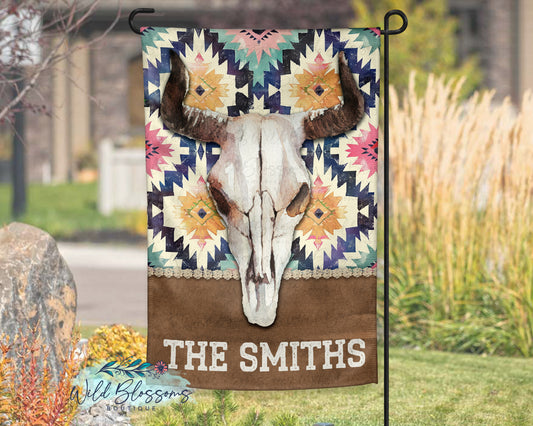 Bull Skull Southwestern Boho Personalized Garden Flag