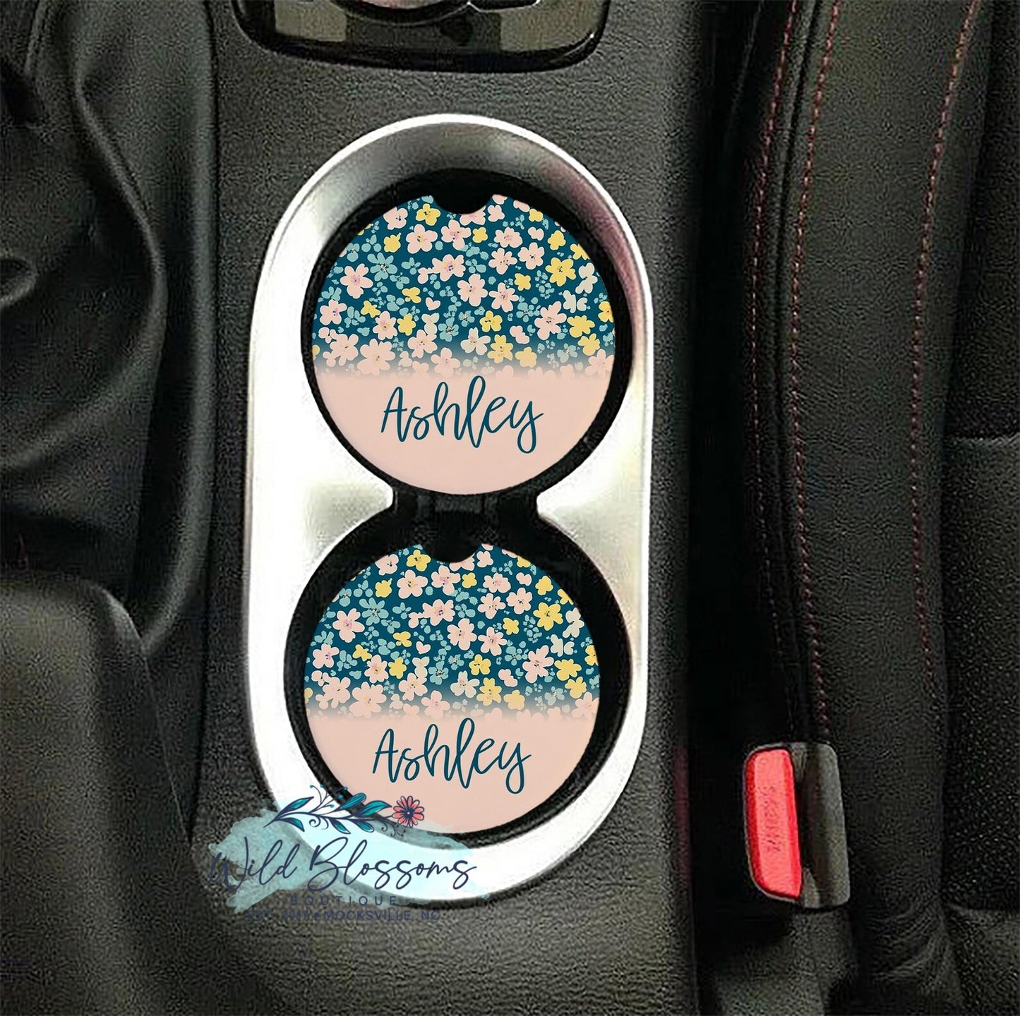Vintage Wildflower Personalized Car Coasters - 5 Designs To Choose From