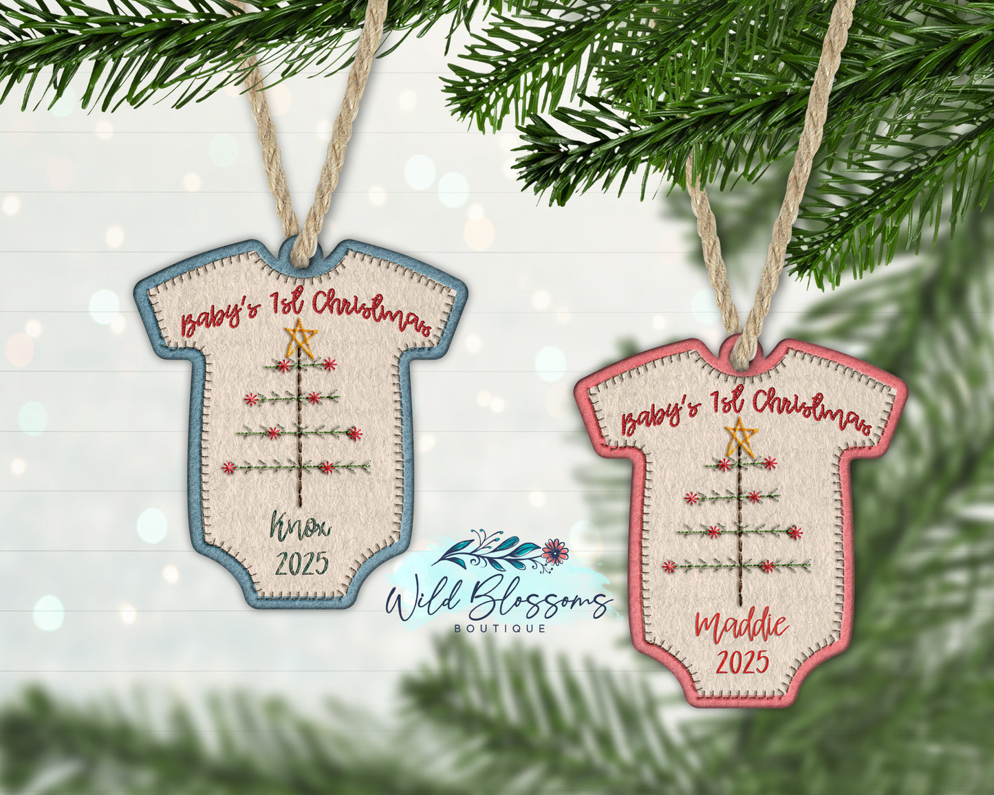Baby's First Christmas Baby Body Suit Shaped Personalized Ornament