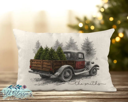 Christmas Vintage Truck Personalized Lumbar Pillow
