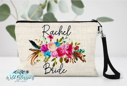 Boho Bright Floral Personalized Linen Bag