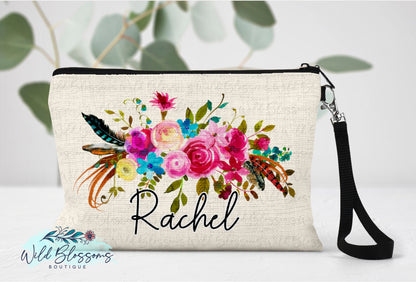 Boho Bright Floral Personalized Linen Bag