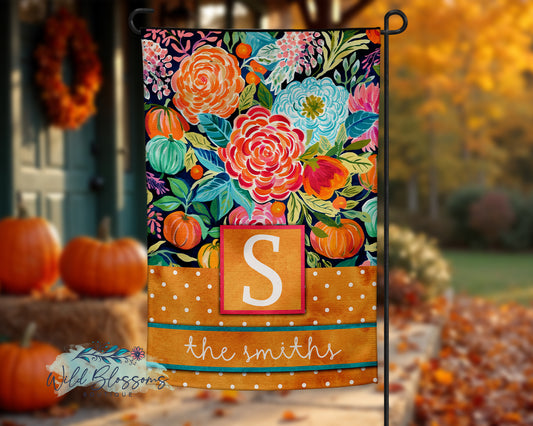 Bright Floral Polka Dot Fall Personalized Garden Flag
