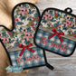 Rustic Christmas Pine Floral Personalized Pot Holder And Oven Mitt