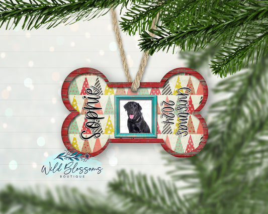 Christmas Tree Pet Personalized Dog Bone Photo Ornament