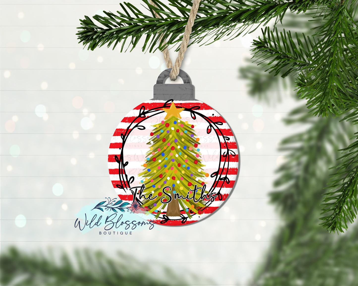 Colorful Striped Christmas Tree Christmas Ball Personalized Ornament