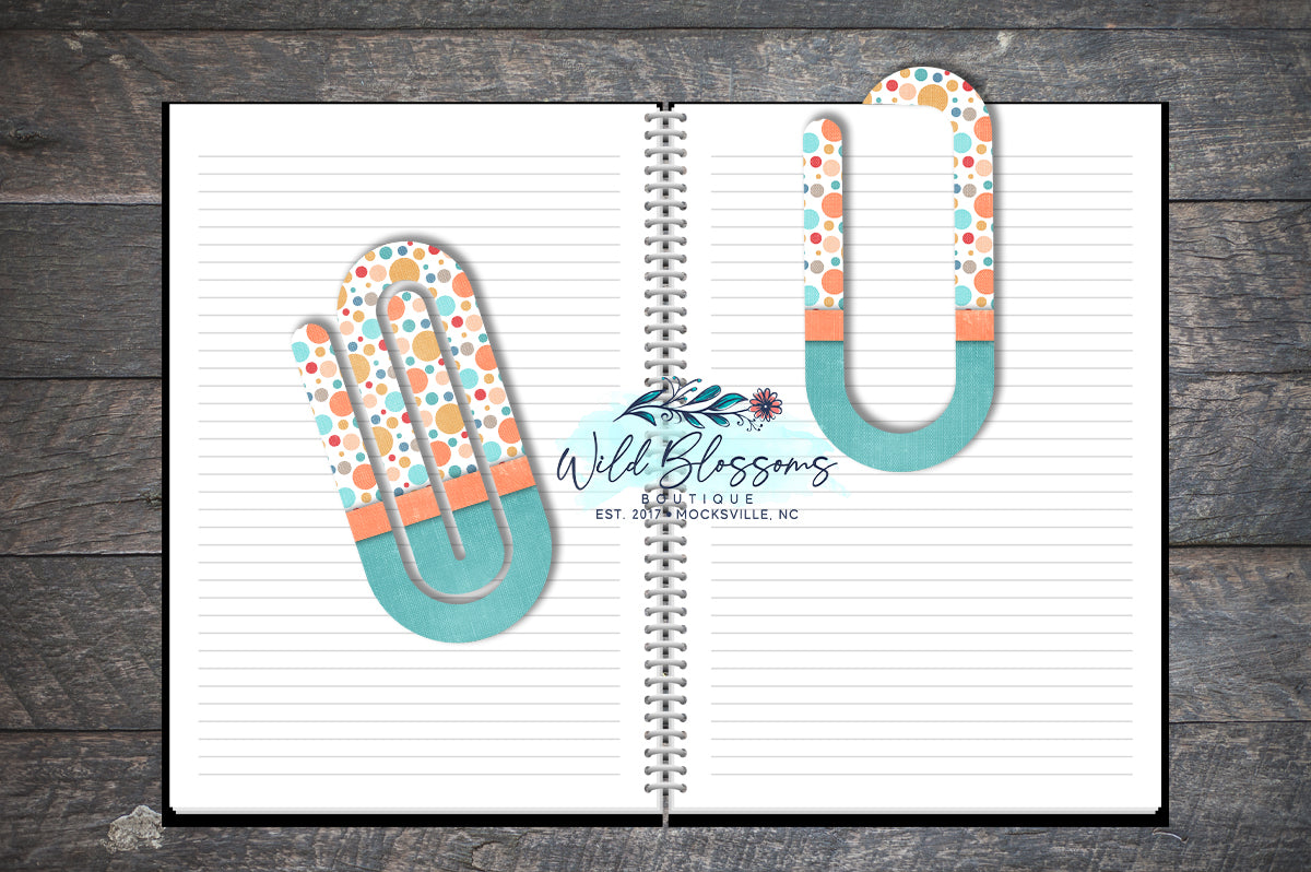 Colorful Aqua and Peach Polka Dot Paper Clip Bookmark