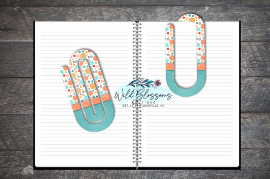 Colorful Aqua and Peach Polka Dot Paper Clip Bookmark