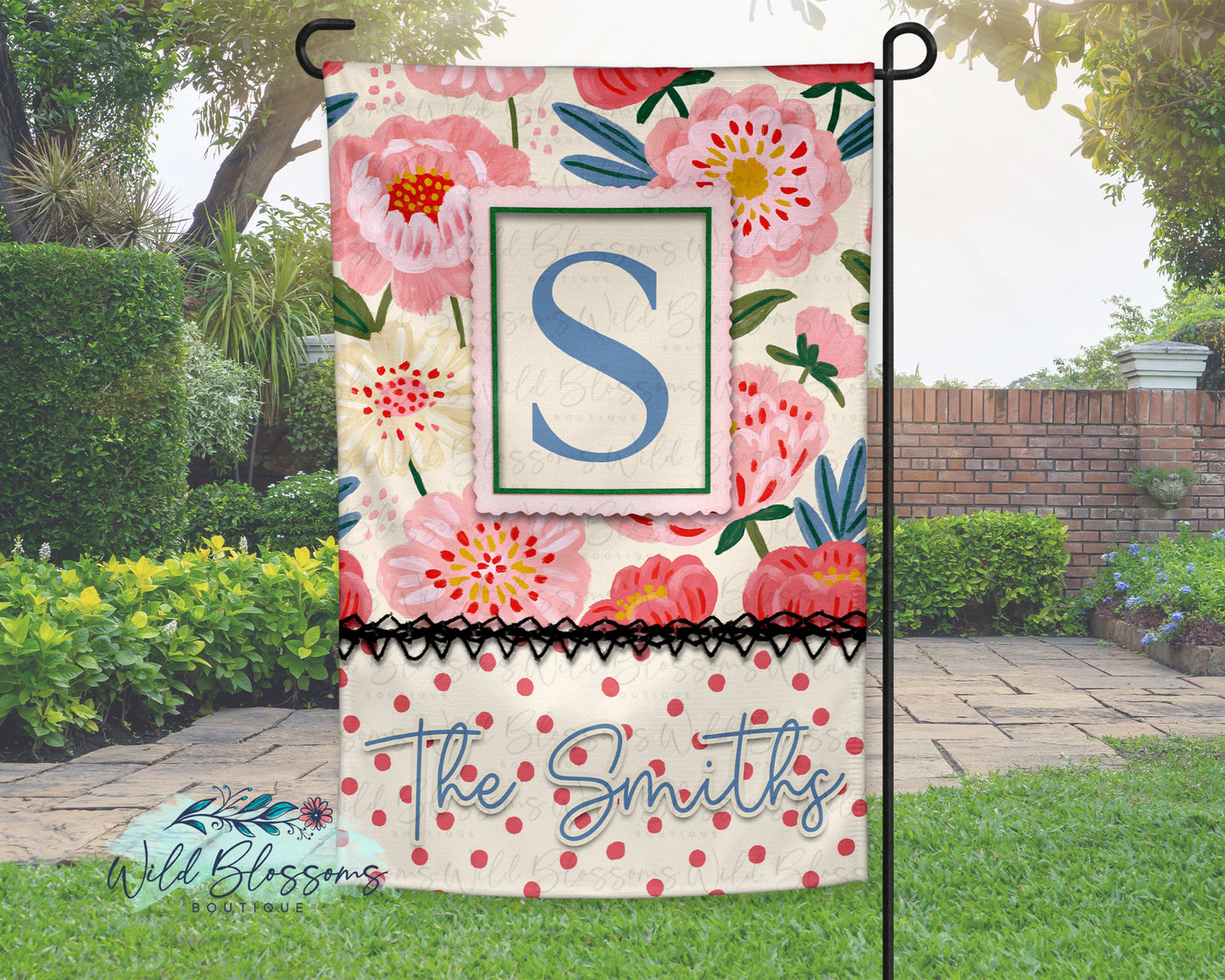 Coral Blooms Personalized Garden Flag