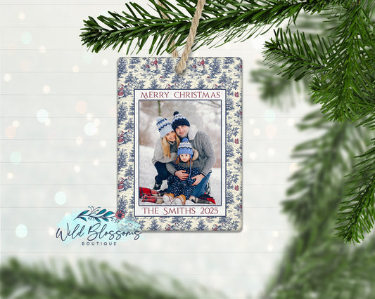 Christmas Toile Personalized Photo Ornament