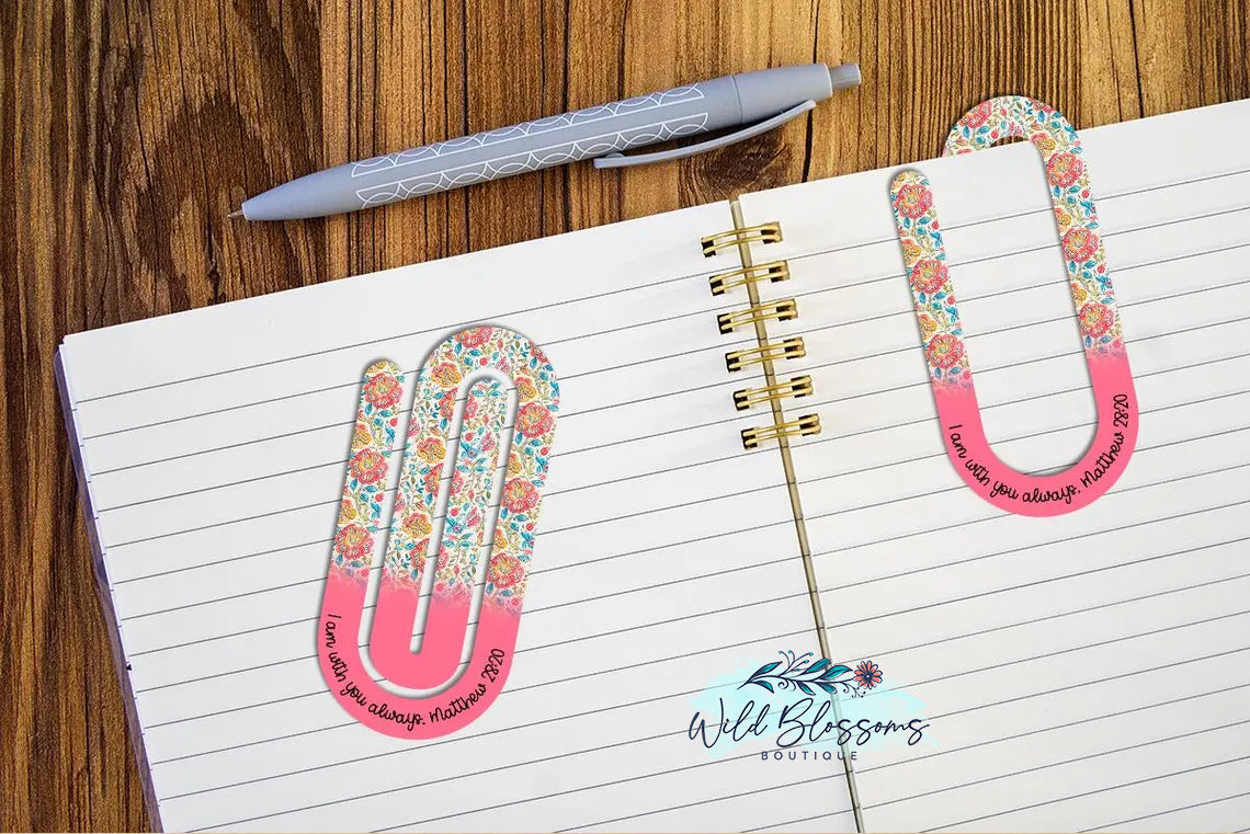 Colorful Floral Scripture Paper Clip Bookmarks - 5 Designs to Choose From