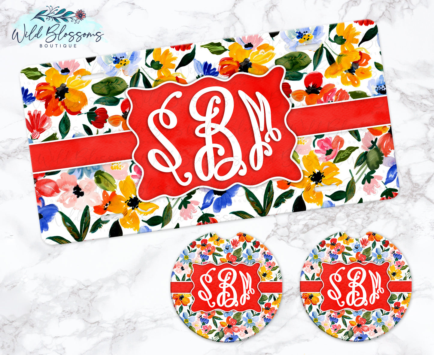 Coral Bloom Personalized Car Coasters