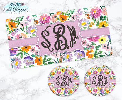 Cottage Bloom Personalized Car Coasters