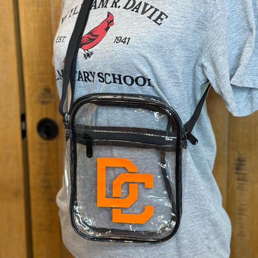Clear crossbody bag with DC logo.