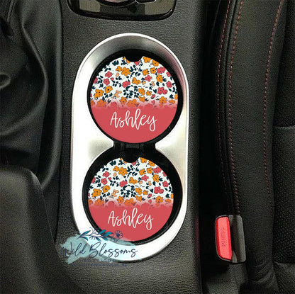 Vintage Wildflower Personalized Car Coasters - 5 Designs To Choose From