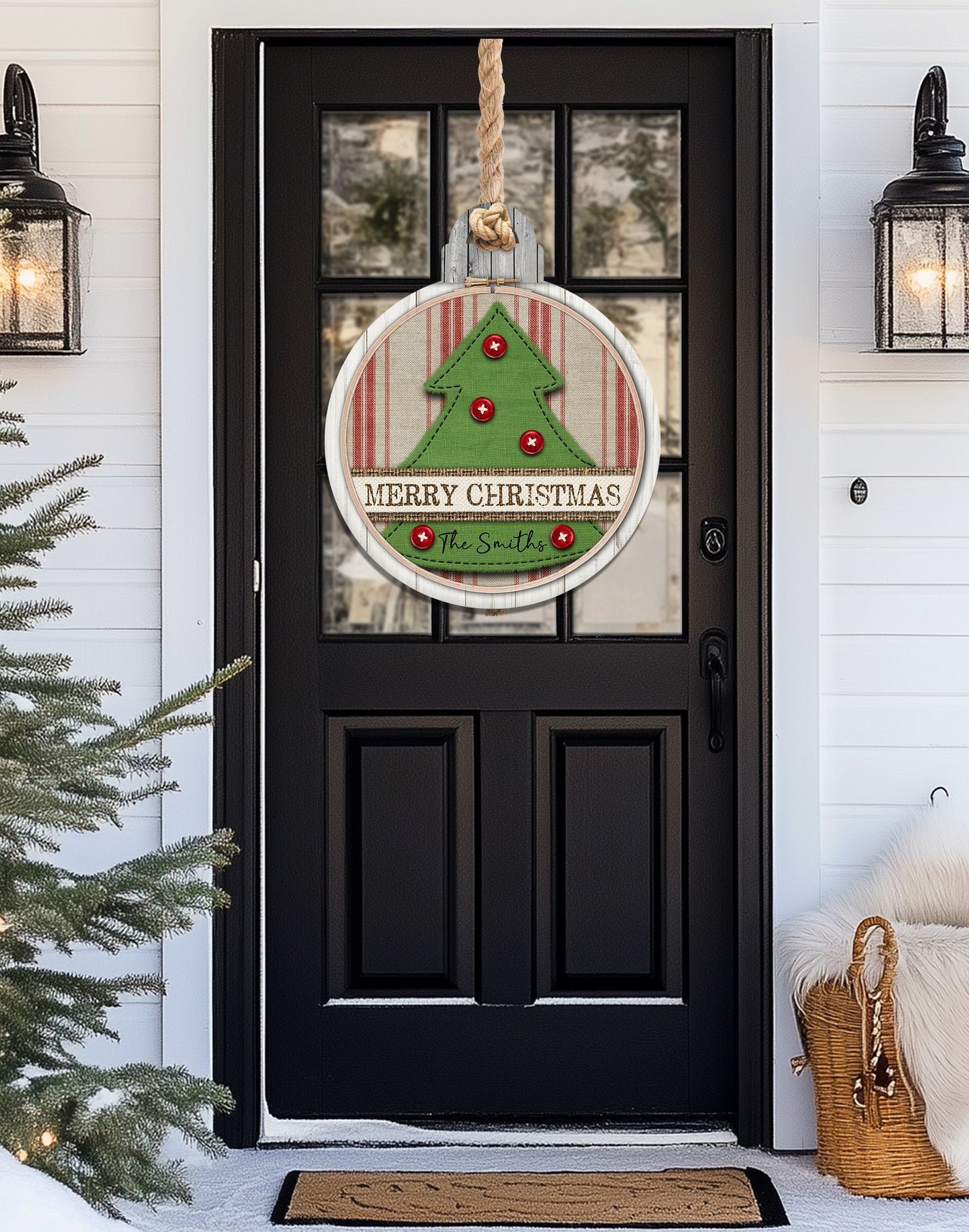 Embroidery Hoop Merry Christmas Tree Personalized Ball Ornament Door Hanger