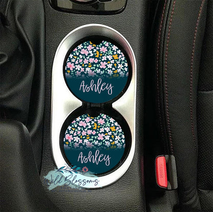 Vintage Wildflower Personalized Car Coasters - 5 Designs To Choose From