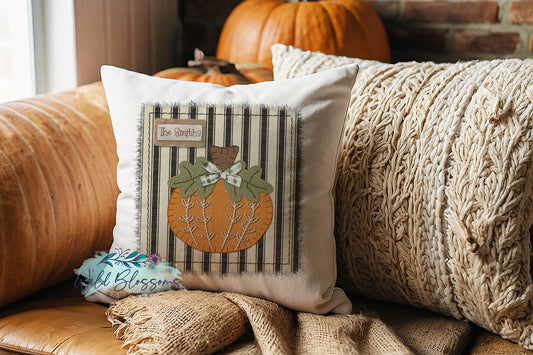 Felt Pumpkin Ticking Fabric Fall Personalized Pillow Cover