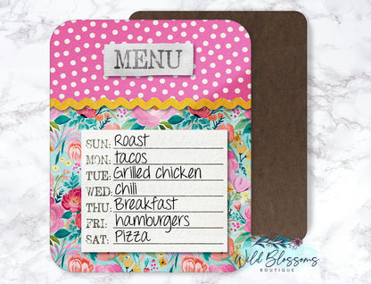 Floral Pink And Polka Dot Menu Dry Erase Board