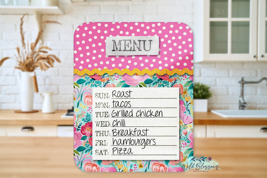 Floral Pink And Polka Dot Menu Dry Erase Board