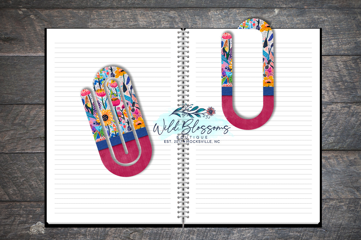 Fuchsia and Royal Blue Whimsical Abstract Floral Paper Clip Bookmark
