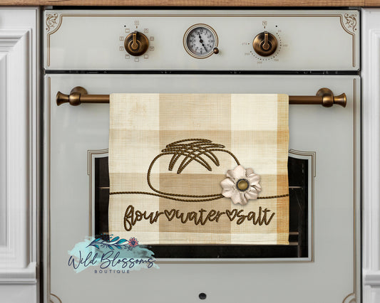 Faux Stitched Flour Water Salt Sourdough Kitchen Towel