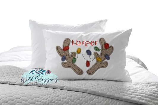 Faux Stitched Reindeer Antler With Christmas Lights Personalized Pillowcase