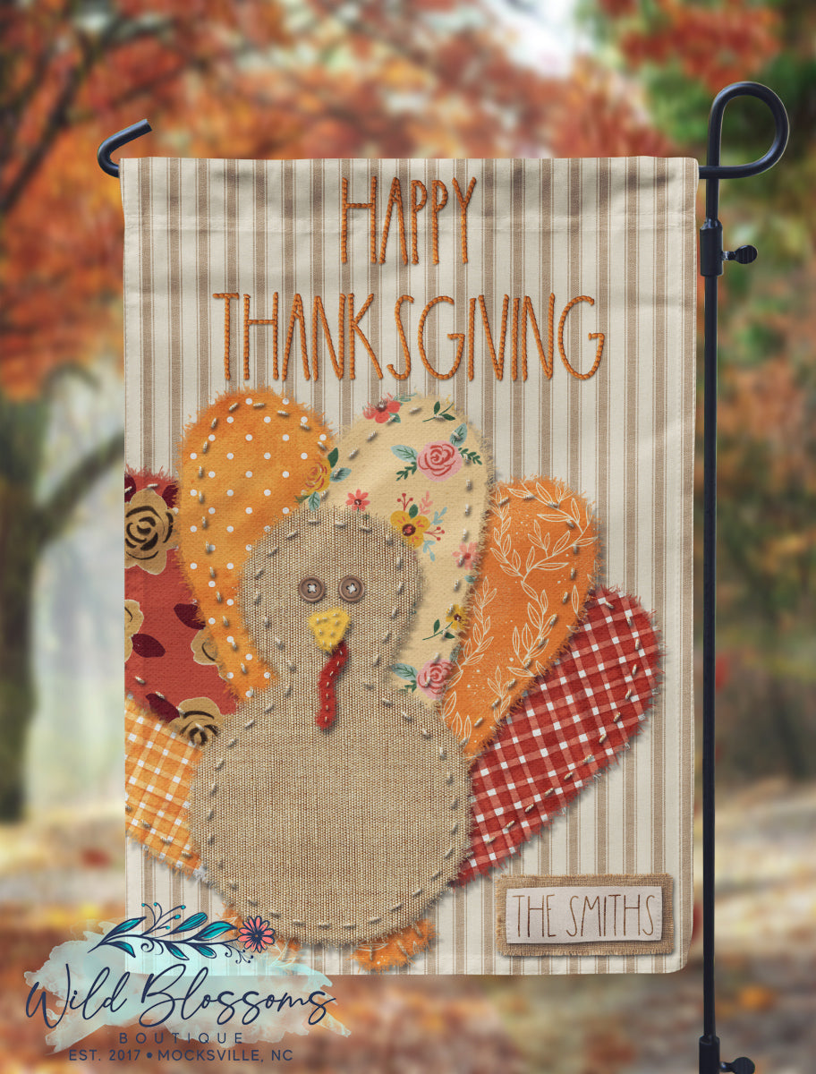 Faux Stitched Ticking Fabric Thanksgiving Turkey Fabric Personalized Fall Garden Flag