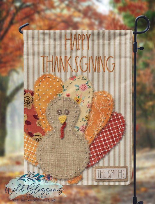 Faux Stitched Ticking Fabric Thanksgiving Turkey Fabric Personalized Fall Garden Flag