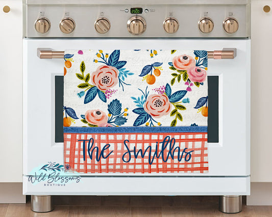 Gingham Wildflower Personalized Kitchen Towel