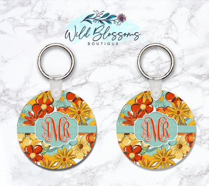 Groovy Flowers Personalized Round or Square Keychain